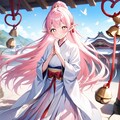 初詣でお参りをするエルフの女の子 6枚目
