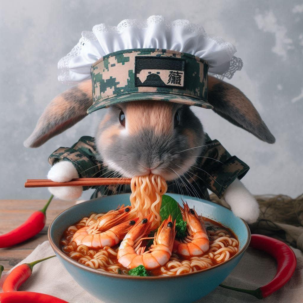 激辛海鮮麺を作るウサギ