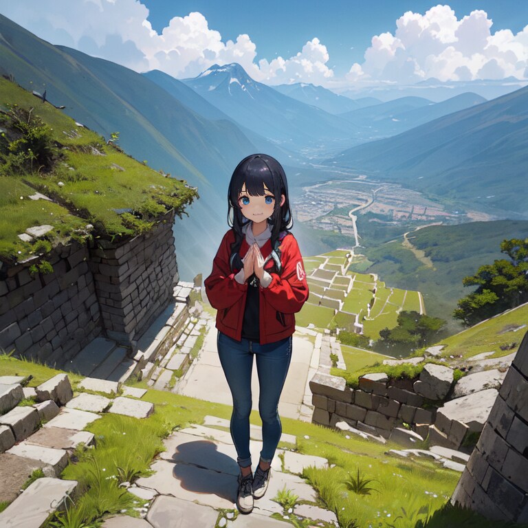 高地の遺跡と女の子