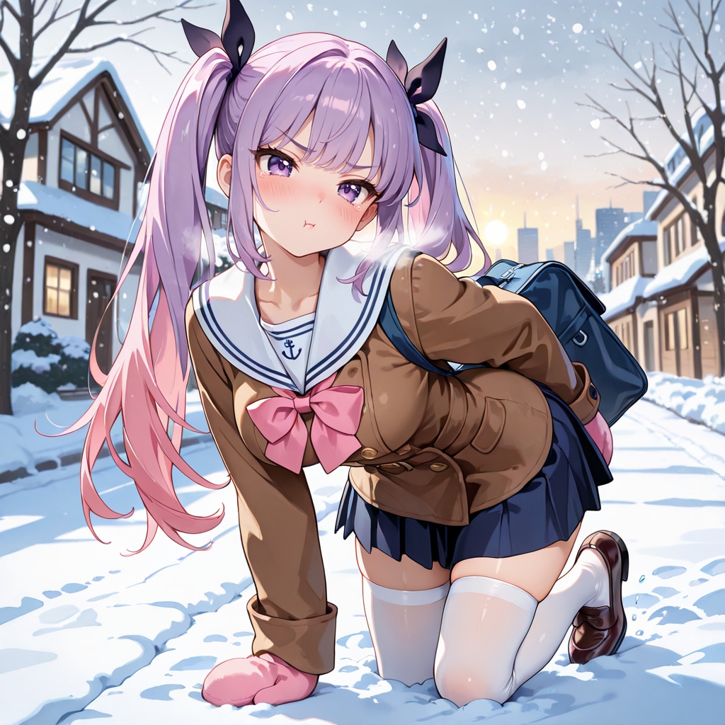 ひなちゃん、雪で滑る