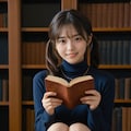 図書館で本を読む女性 4枚目
