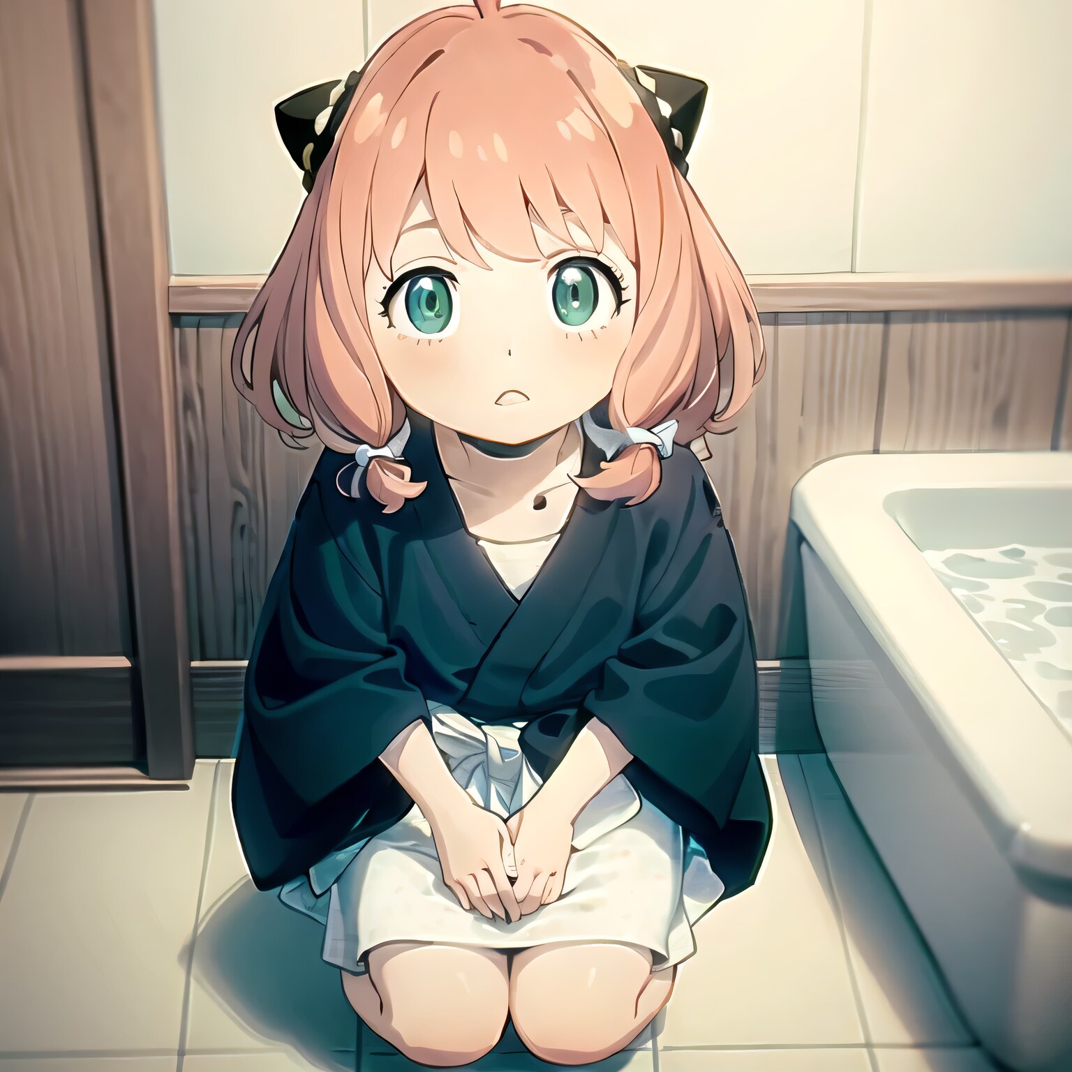 ピンク髪ボブでお風呂の少女２ | の人気AIイラスト・グラビア