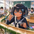 流しそうめんをするこなつちゃん 2枚目