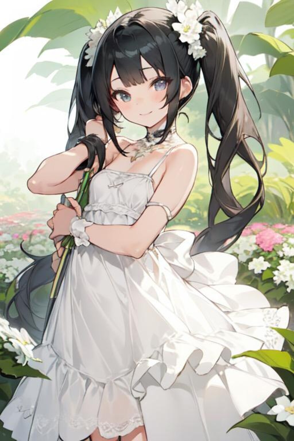 白いドレスのツインテ少女❤️