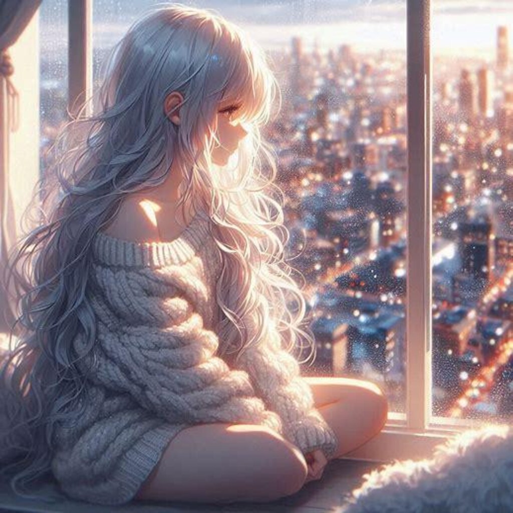 窓辺に座る女の子