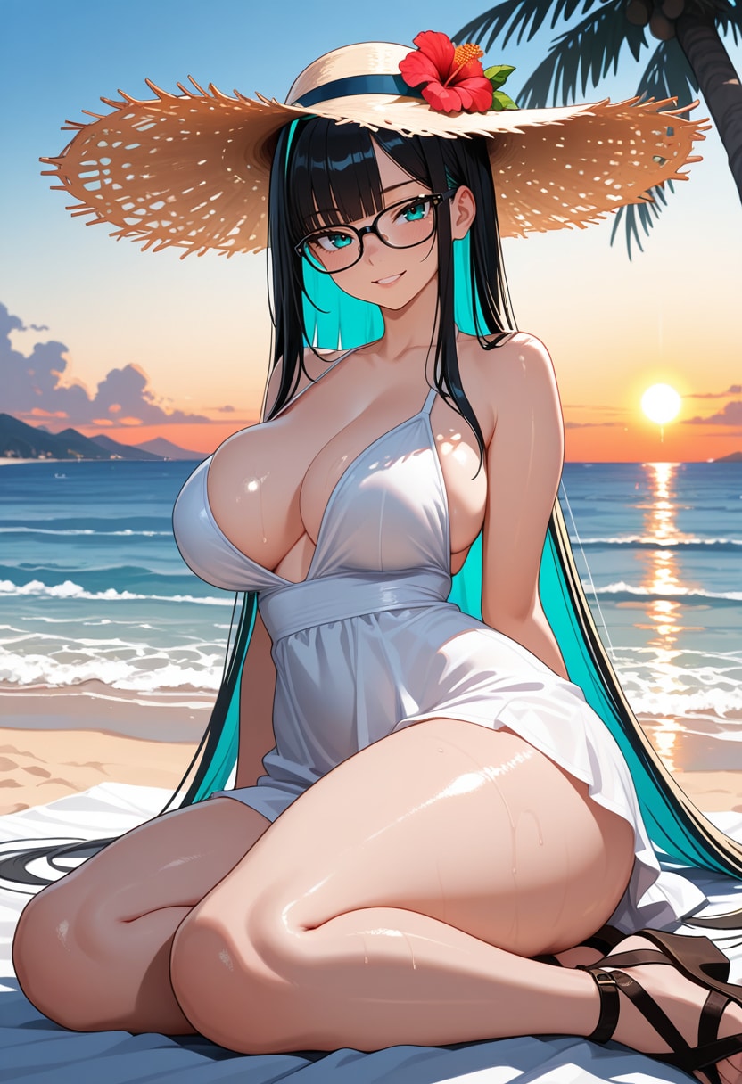 夕日とハイビスカス