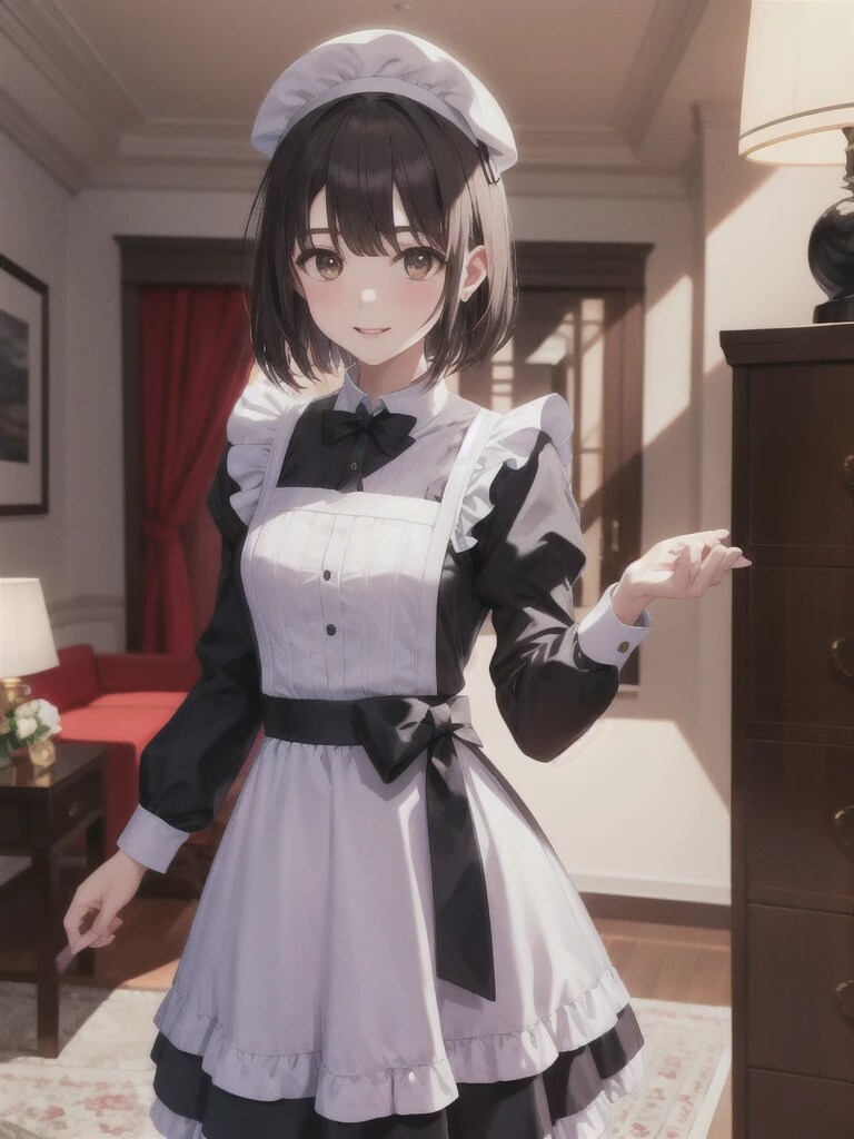 黒髪ボブでメイド服の少女５ | の人気AIイラスト・グラビア