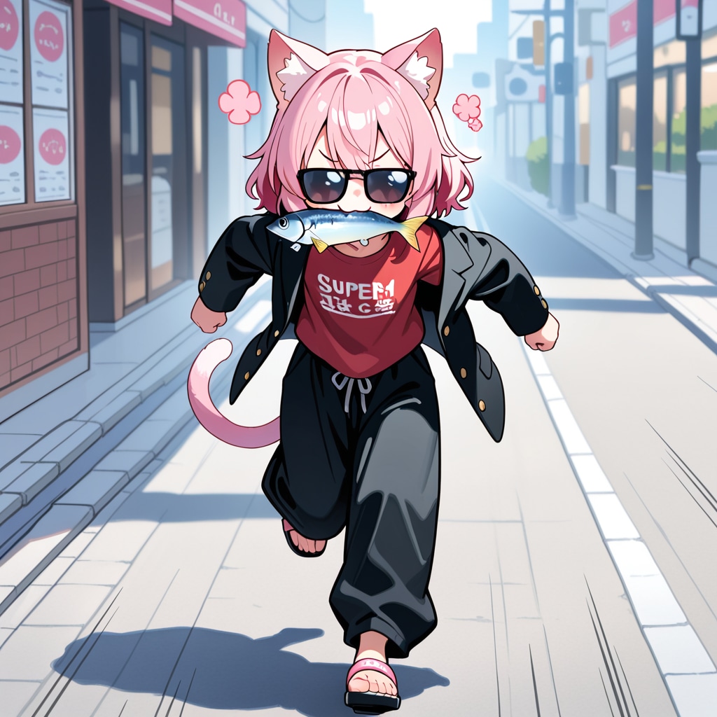 グレておさかにゃを万引きするねこ