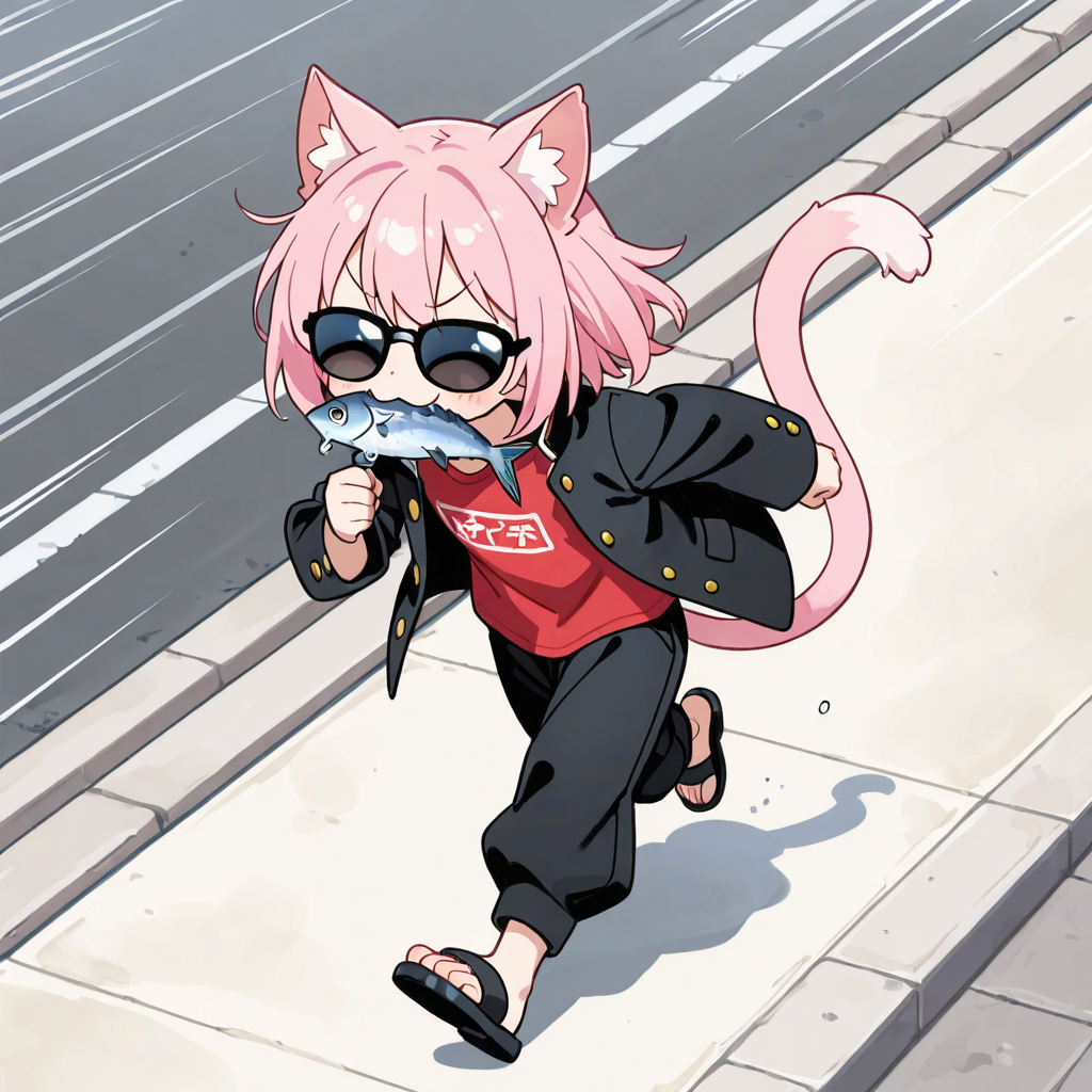 グレておさかにゃを万引きするねこ