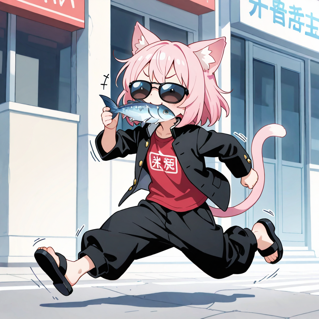グレておさかにゃを万引きするねこ