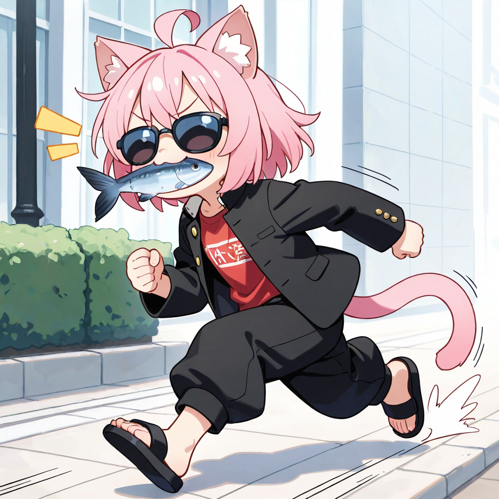 グレておさかにゃを万引きするねこ