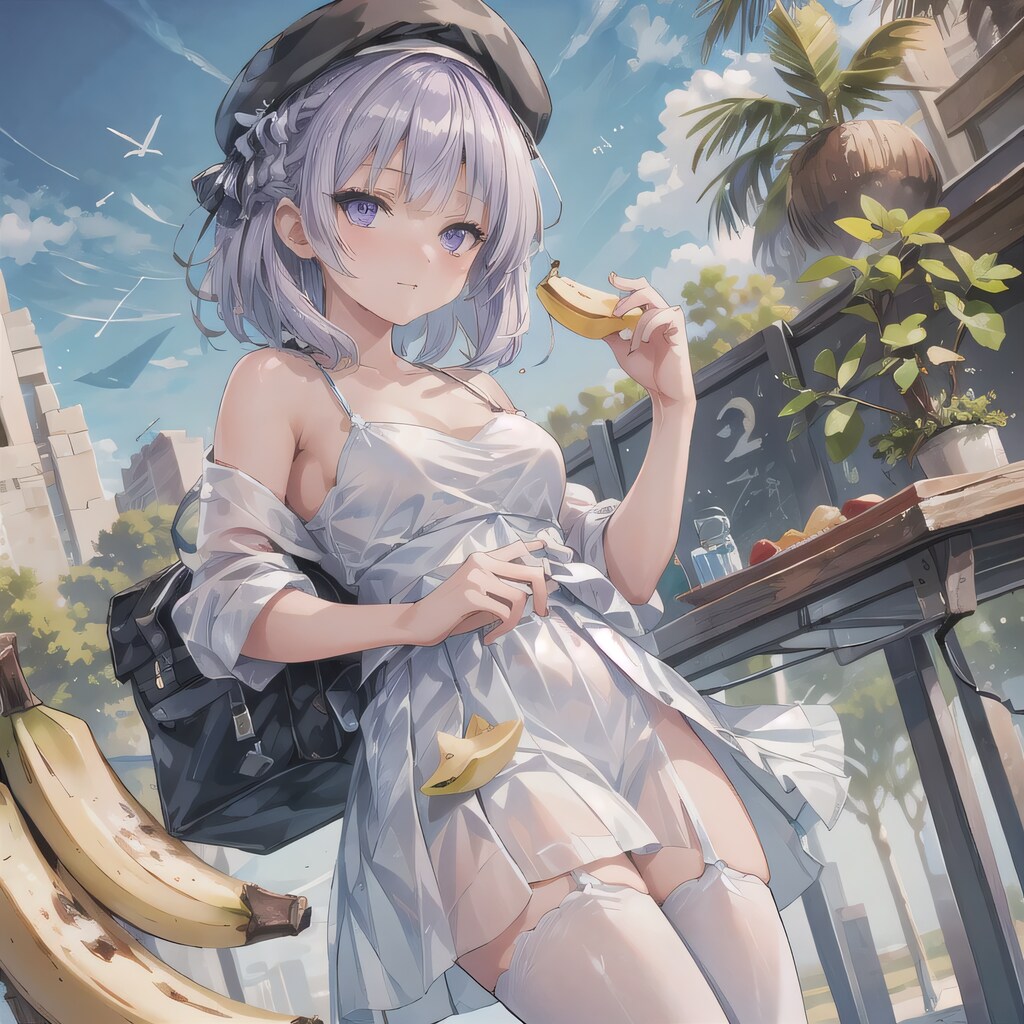 銀髪ボブでキャミソールの少女