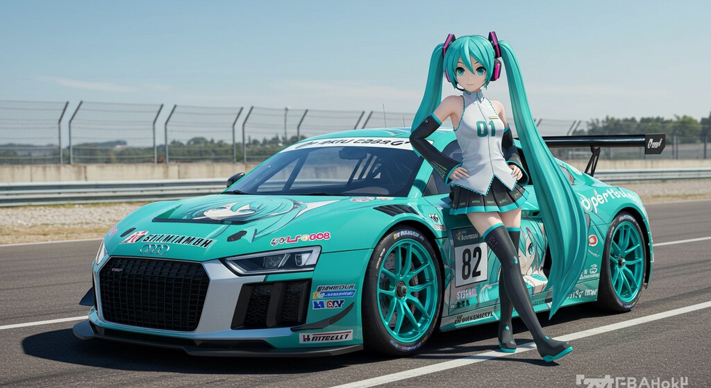 初音ミクとアウディR8レーシングカー