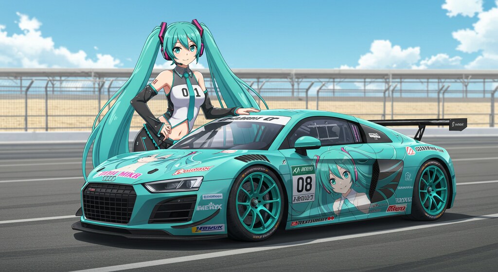 初音ミクとアウディR8レーシングカー