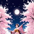 幽玄な満月と桜 2枚目