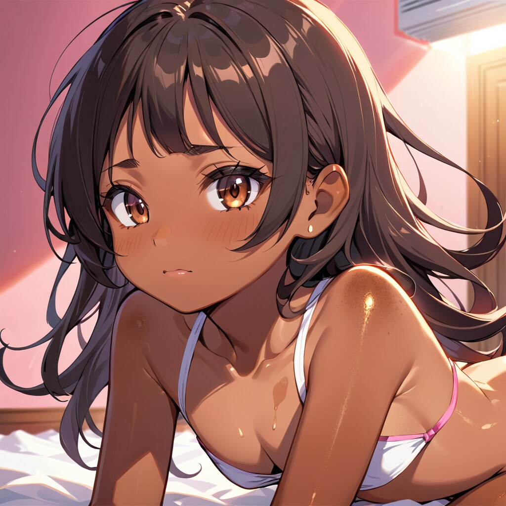 異国褐色貧乳少女事後