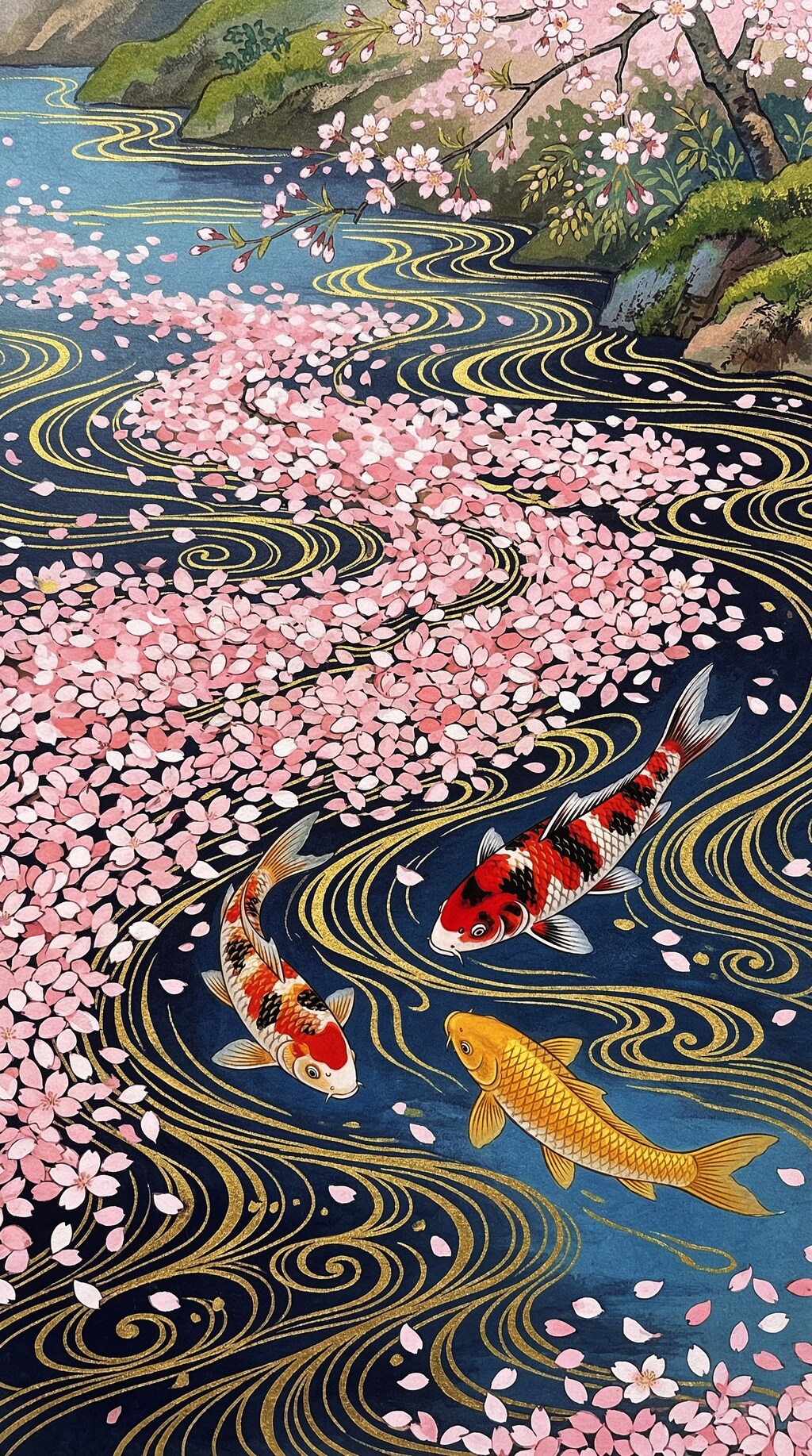 花筏と錦鯉