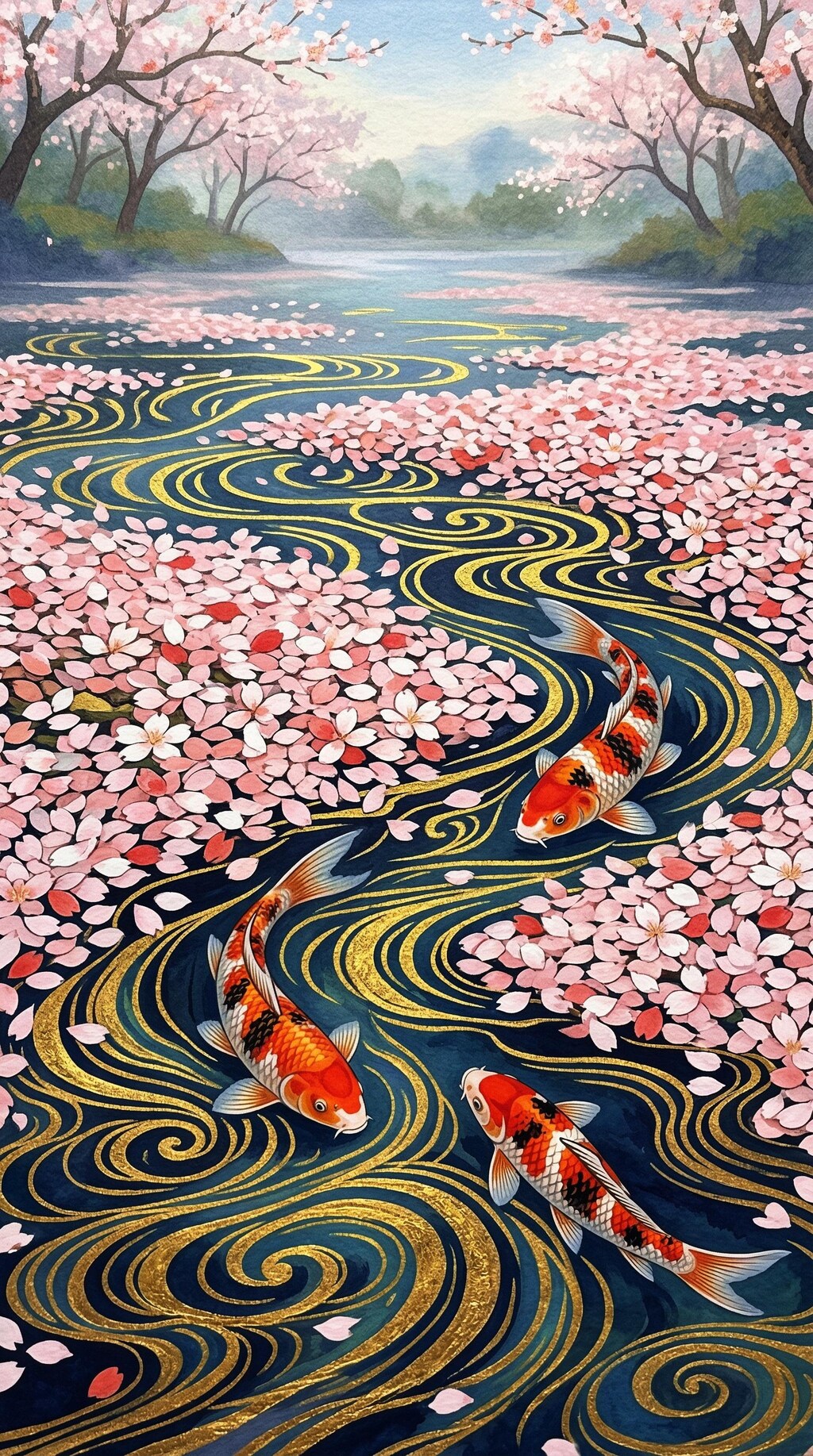花筏と錦鯉