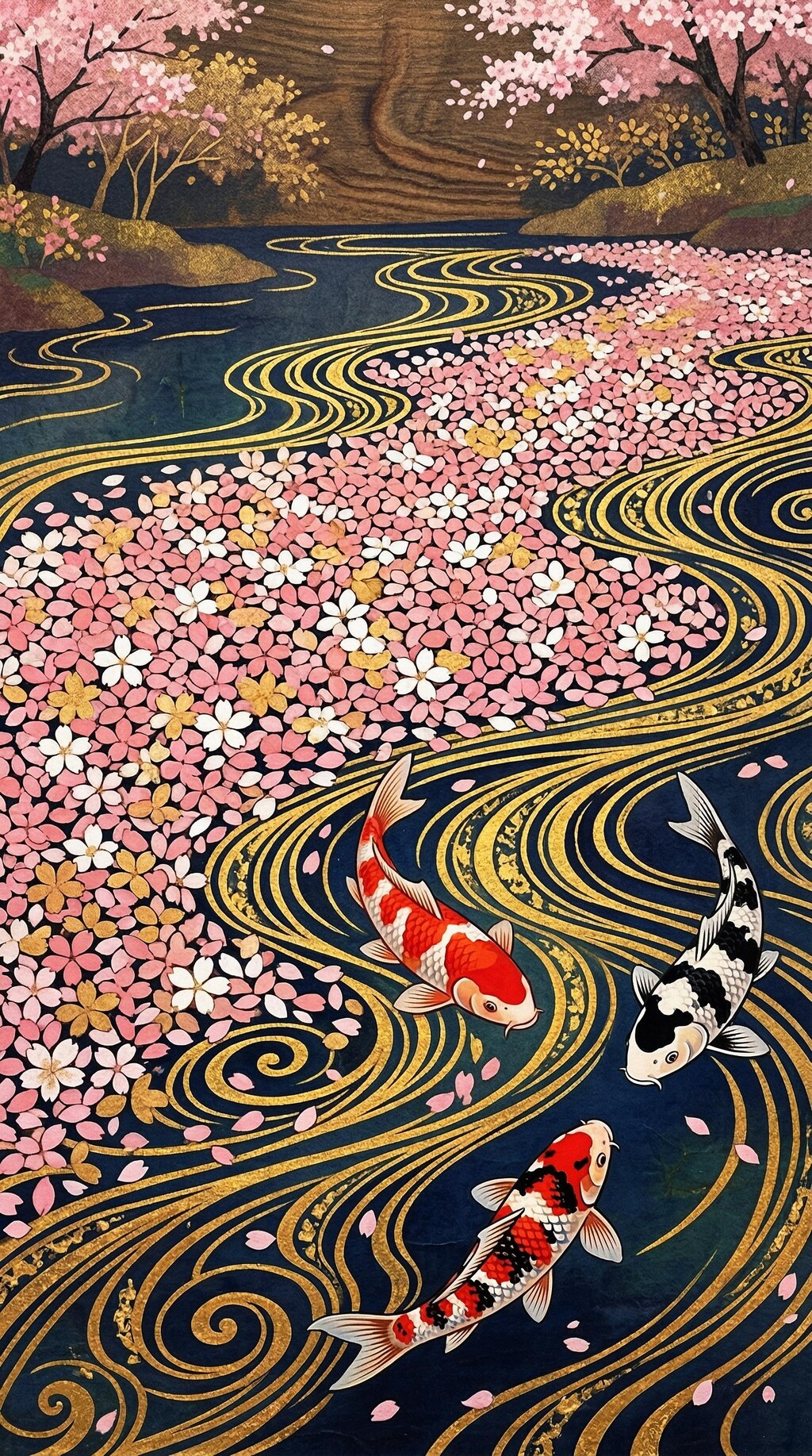 花筏と錦鯉