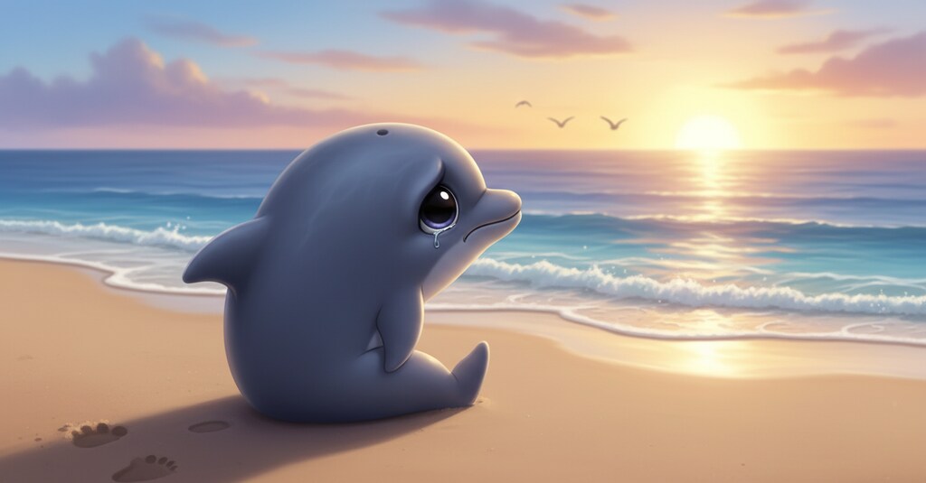 海が泳げず途方に暮れるイルカ