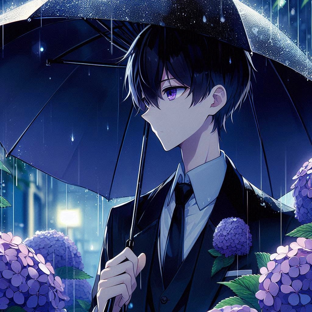 傘と黒髪短髪男性と、紫陽花…その2-2(6枚)