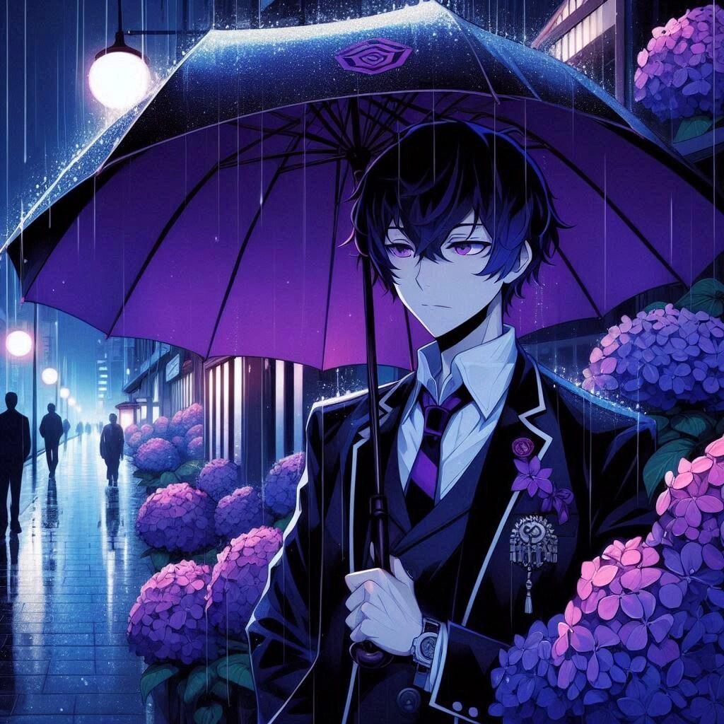 傘と黒髪短髪男性と、紫陽花…その2-2(6枚)