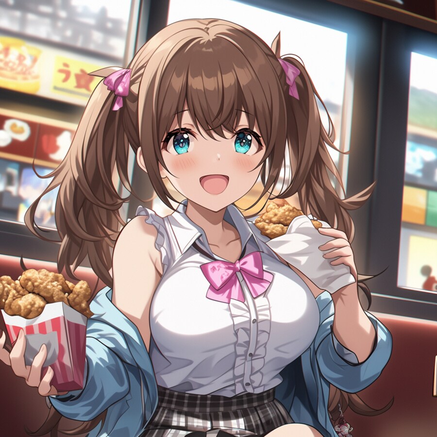 ファーストフード店で手羽先を食べる