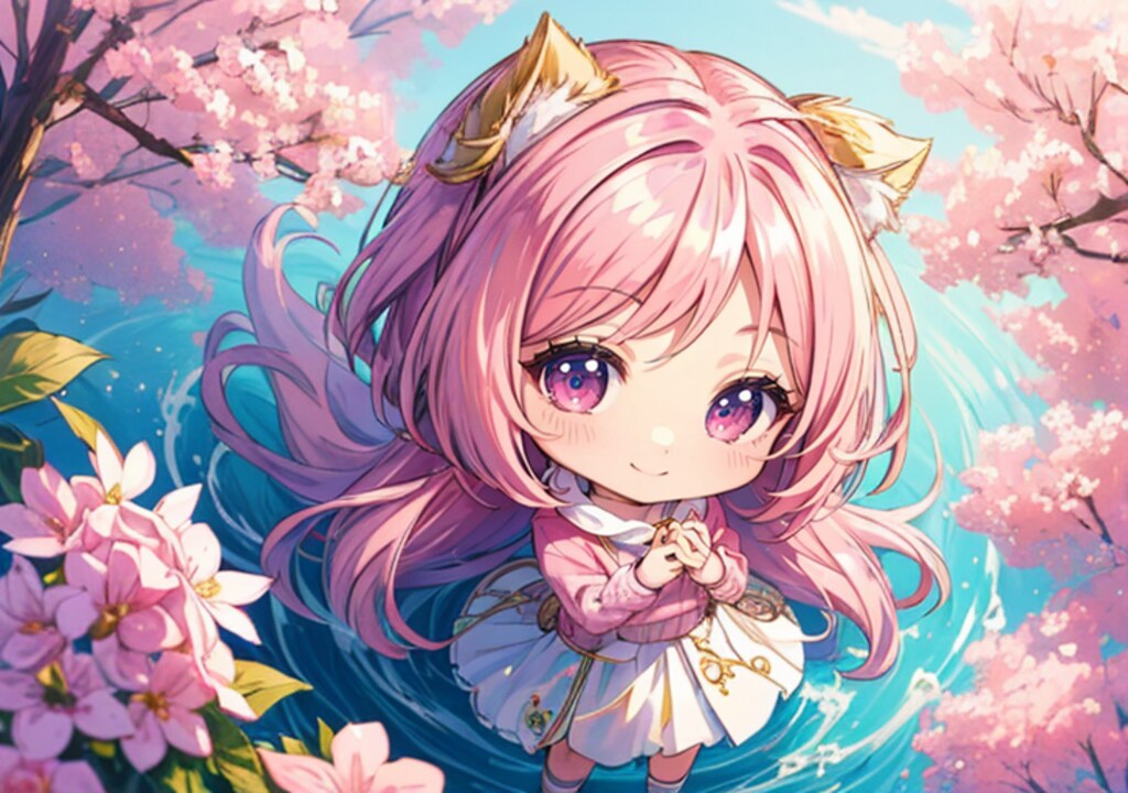 花に囲まれる犬耳おちび