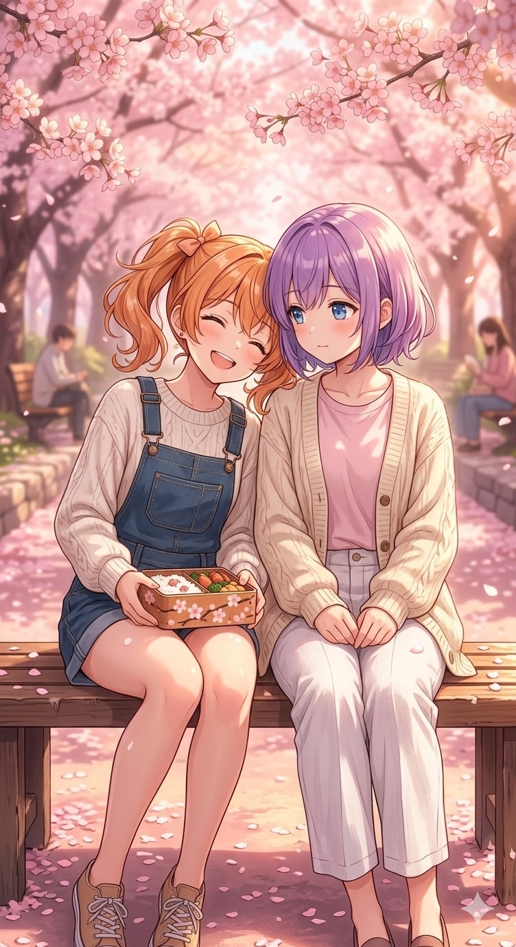 炭酸少女〜オレンジ&グレープ❤仲良しお花見〜 | の人気AIイラスト・グラビア