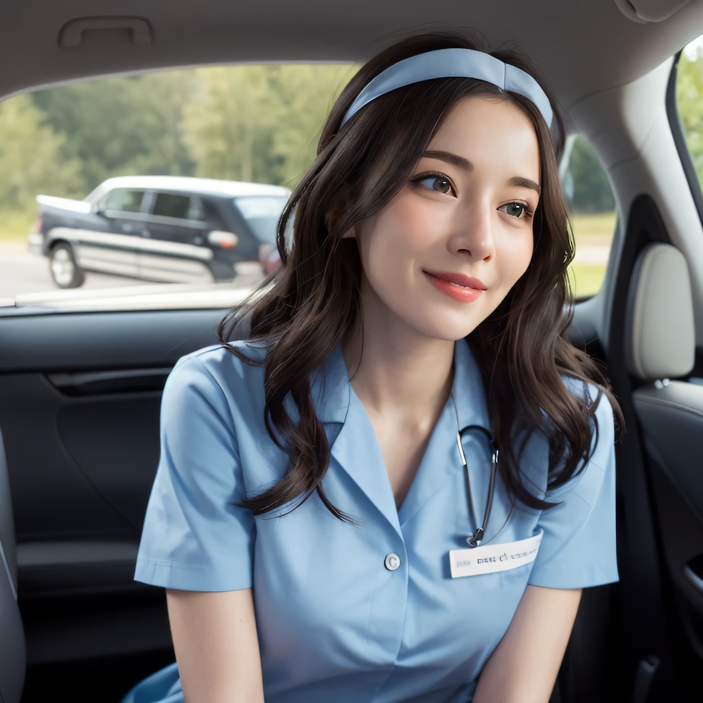 黒髪ロングで車內の美女４２