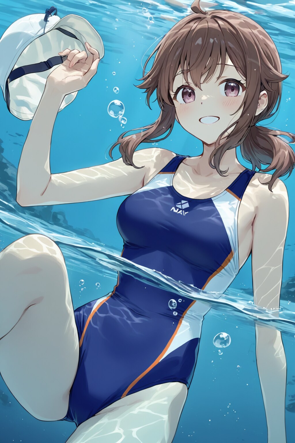水中（？）で拾い物をする競泳水着の少女