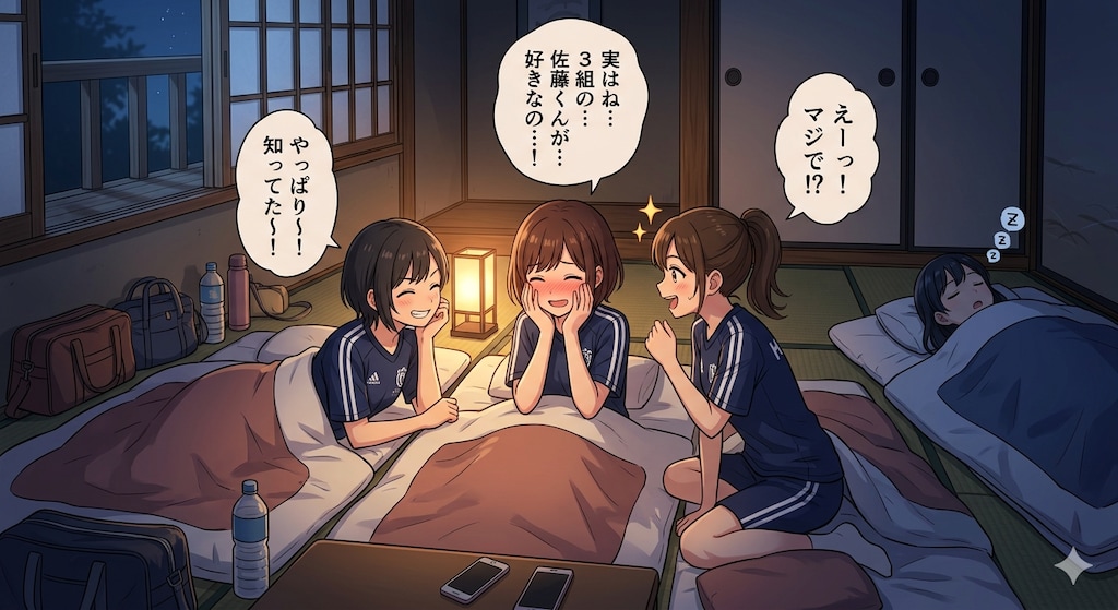 今夜は寝かさないよ～。朝までガールズトークするんだからぁ