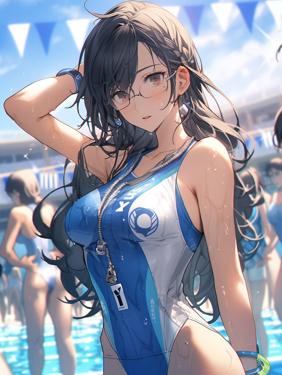 競泳水着のメガネ女子