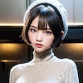 タートルネックのニットセーターでポロリ 6枚目