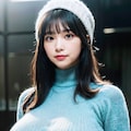 タートルネックのニットセーターでポロリ 4枚目