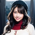 タートルネックのニットセーターでポロリ 3枚目