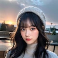 タートルネックのニットセーターでポロリ 2枚目