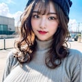 タートルネックのニットセーターでポロリ 5枚目