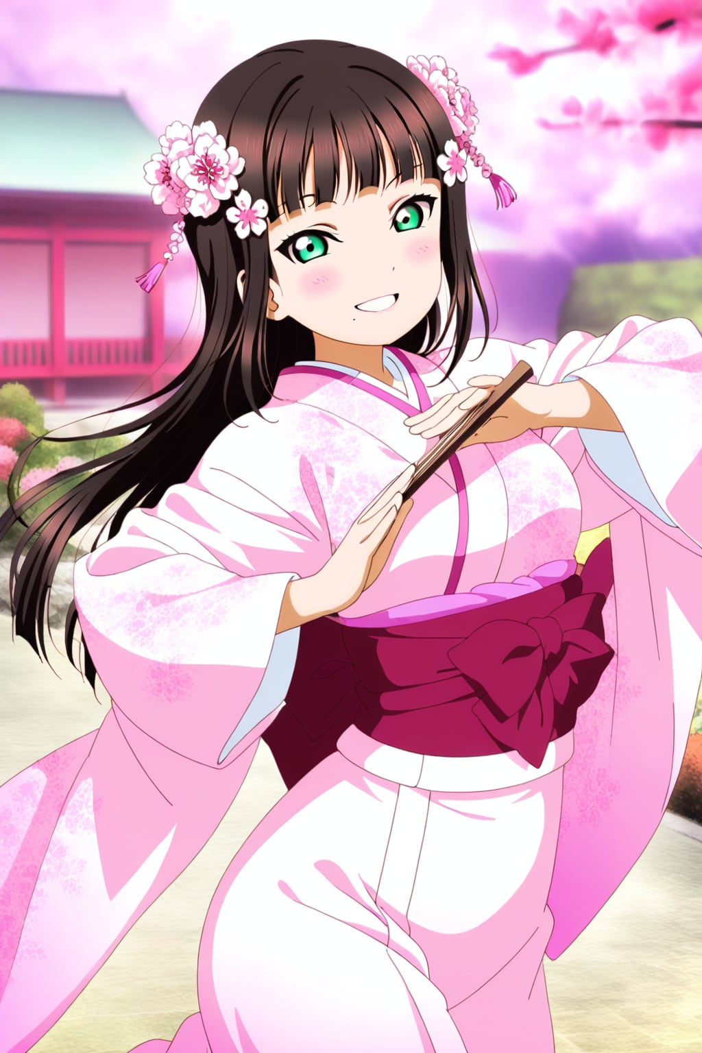 桜の季節で着物姿で日本舞踊するダイヤちゃん💎👘🌸❤️