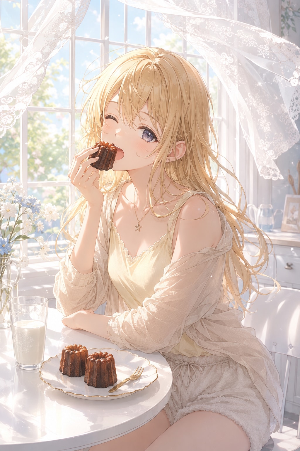 夏の午後３時のおやつを食べる可愛くも強気で素敵な女の子