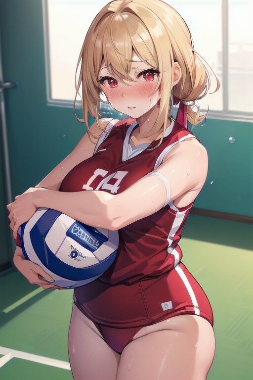 ボールを抱える女子バレー部員