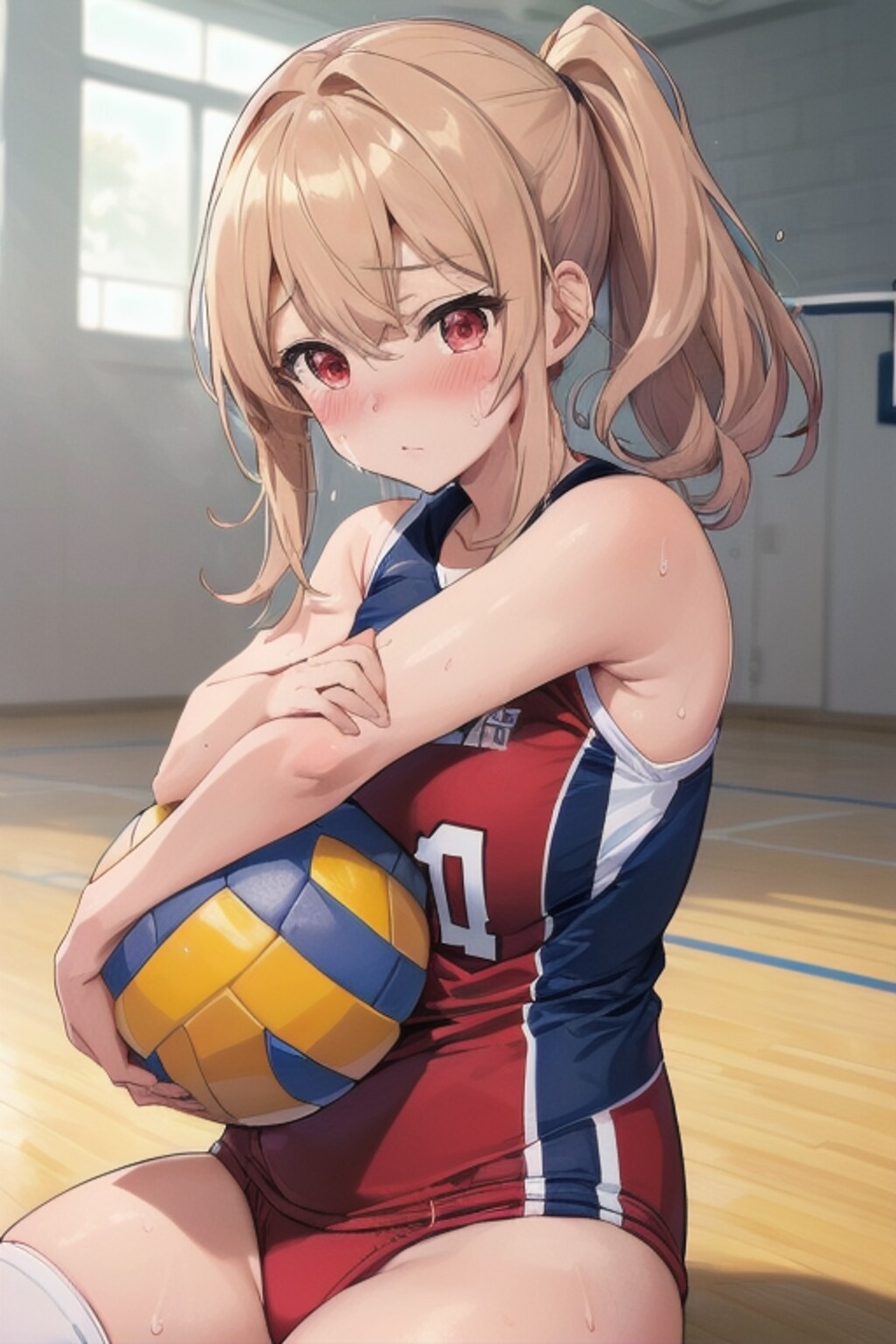 ボールを抱える女子バレー部員