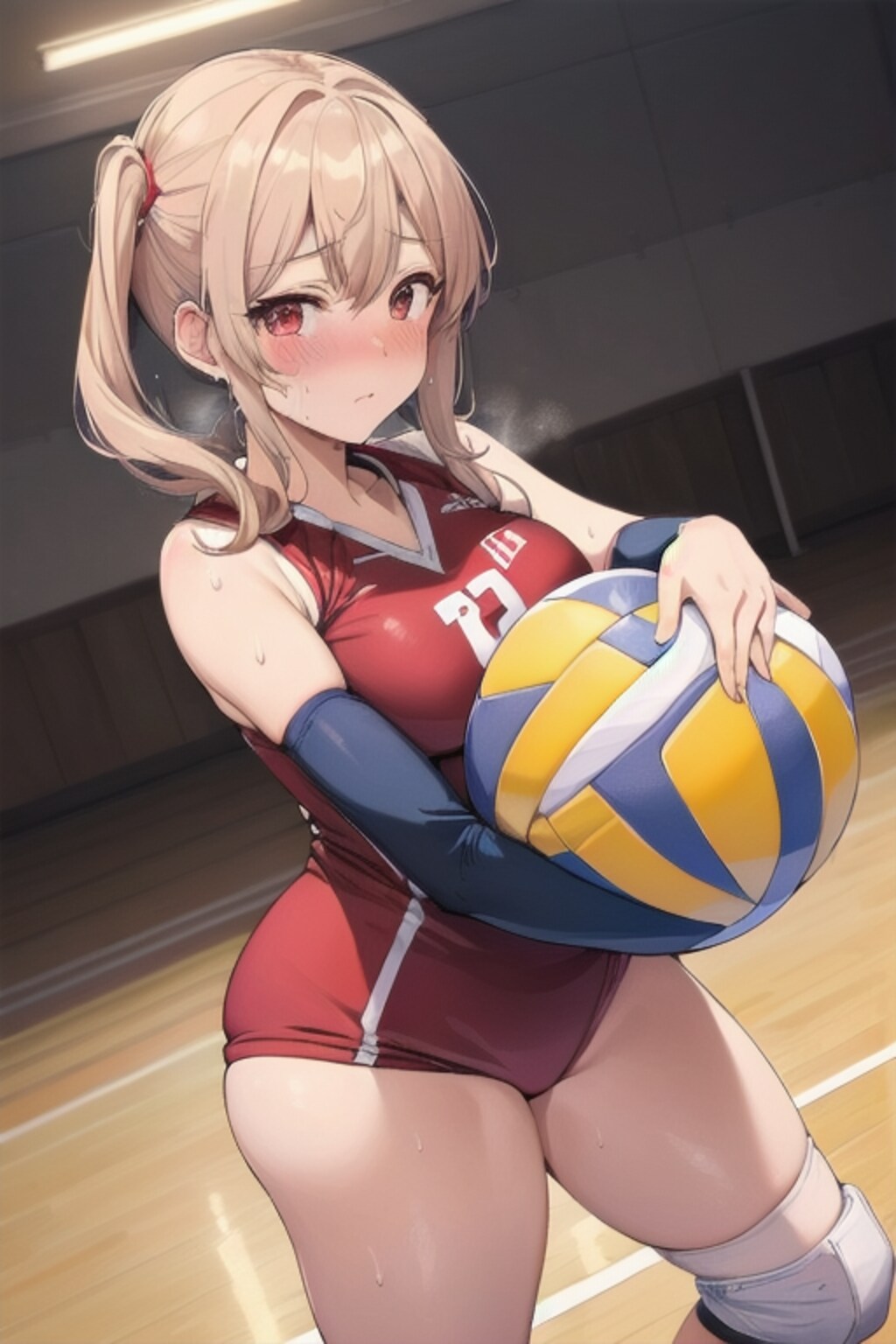ボールを抱える女子バレー部員