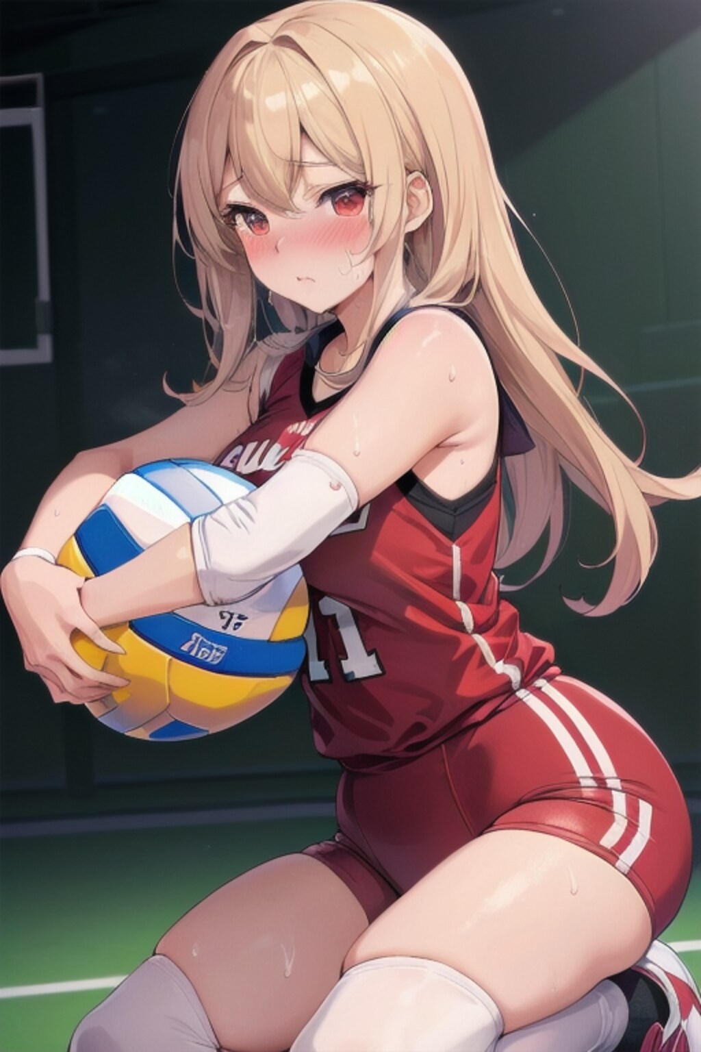 ボールを抱える女子バレー部員