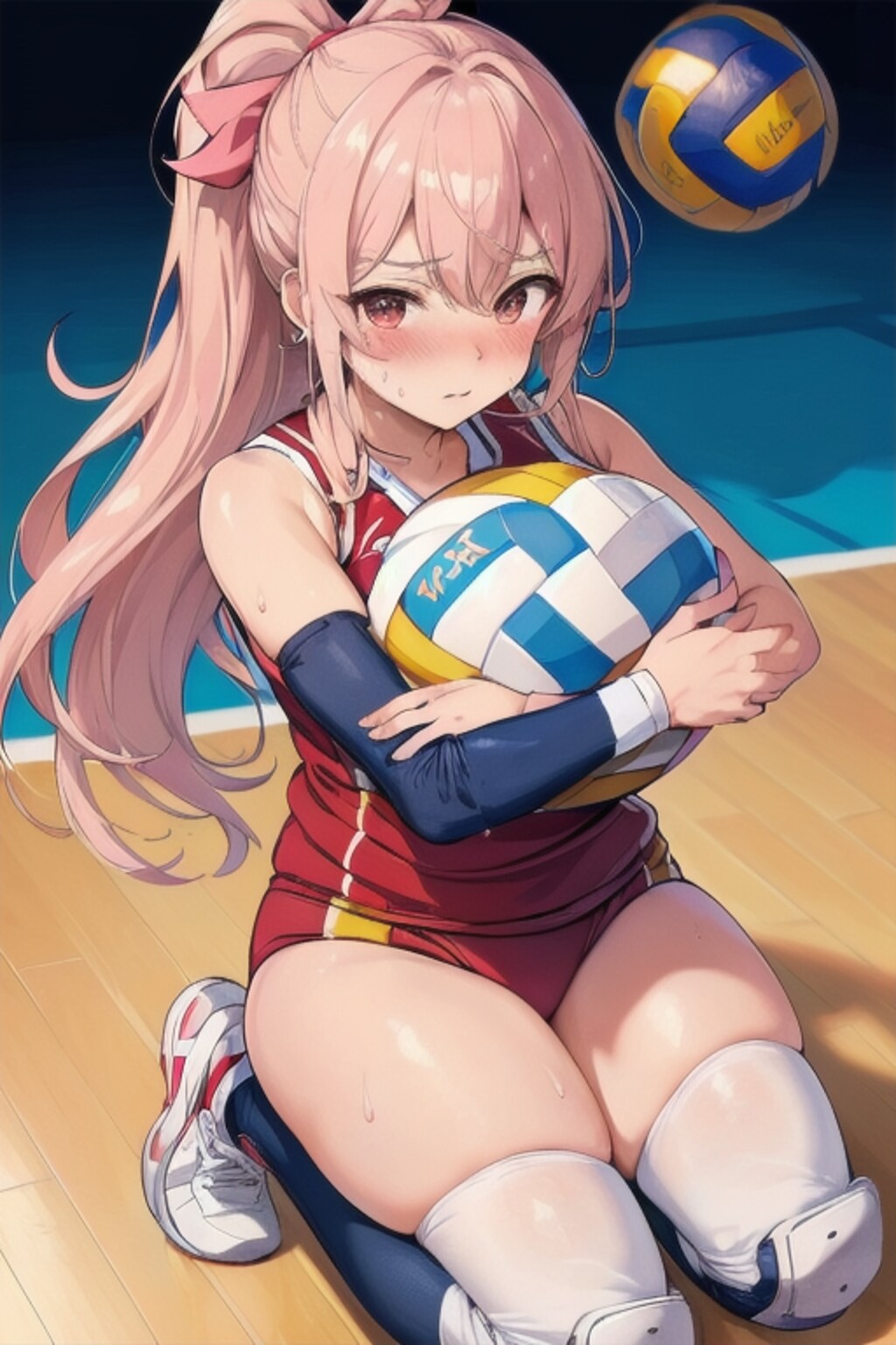 ボールを抱える女子バレー部員