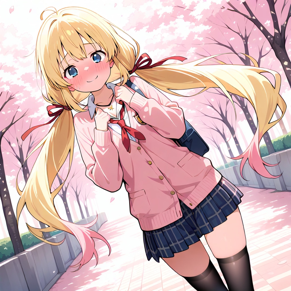 金髪ツインテJK莉奈の桜の通学路♡ 今日もがんばるよ！🌸✨