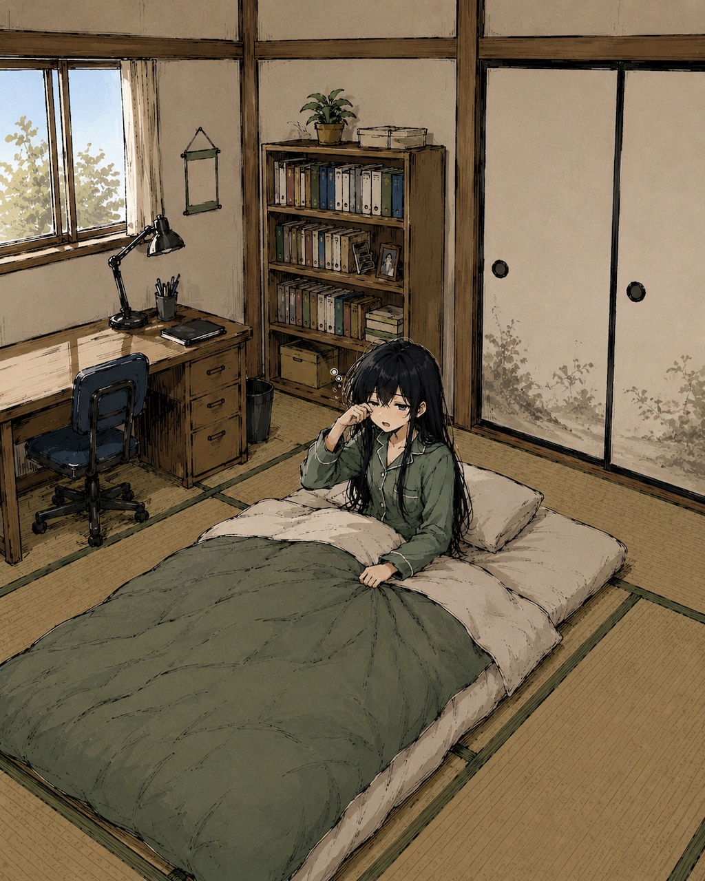 自室で起床