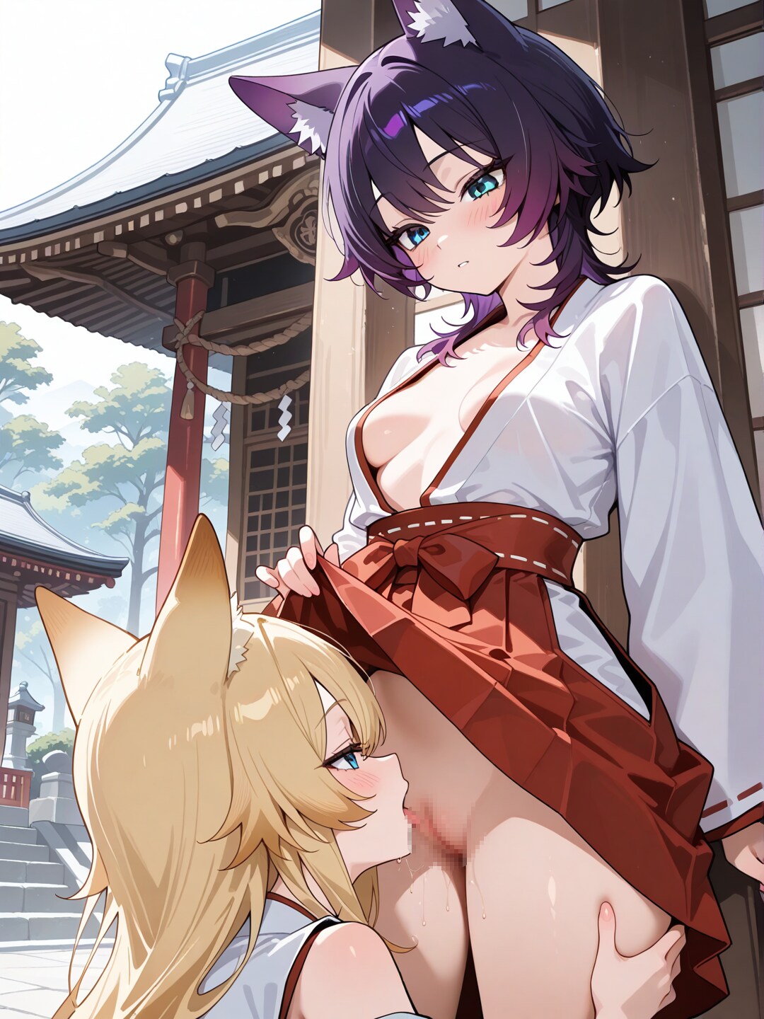 狐巫女に見下ろされる夏の社