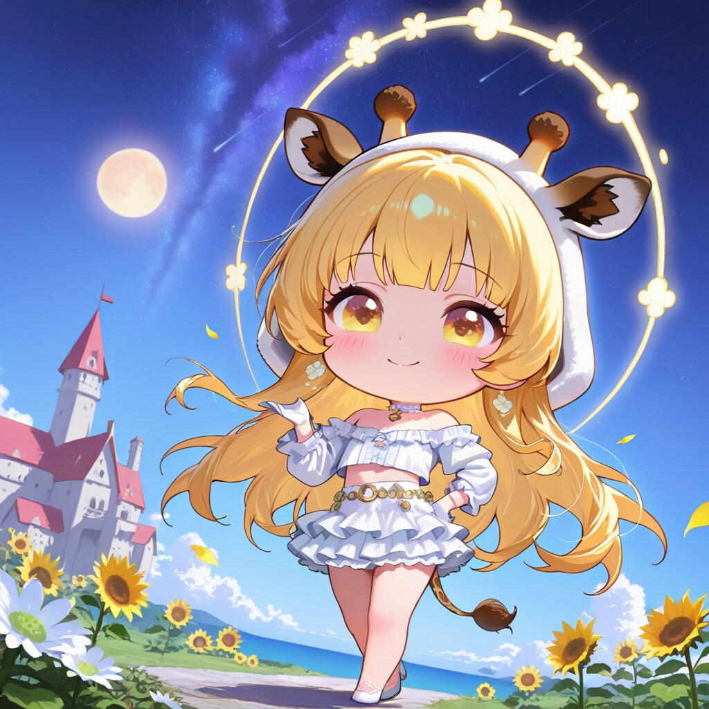 お城と花畑とキリンちび子ちゃん