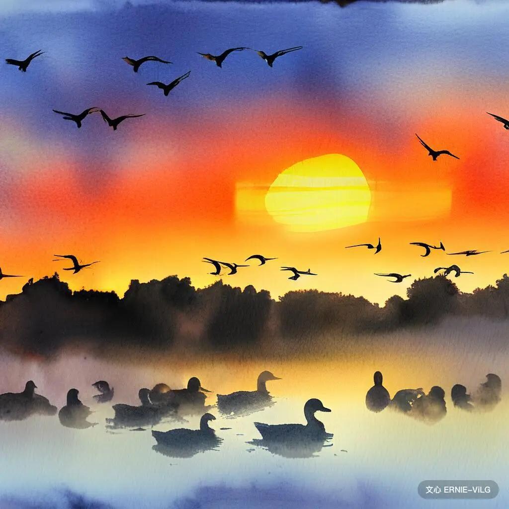 夕焼け霧の鴨群（2）